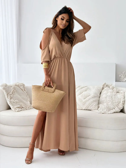 Tied Shoulder Slit Maxi Dress - Premium Maxi Dress from Trendsi - Just $34.99! Shop now at Handbags Specialist Headquarter