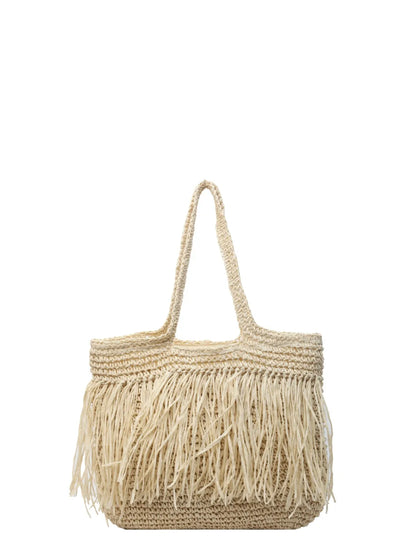 Bohemian Straw Fringe Hobo Handbag - Premium handbags from Trendsi - Just $47.99! Shop now at Handbags Specialist Headquarter