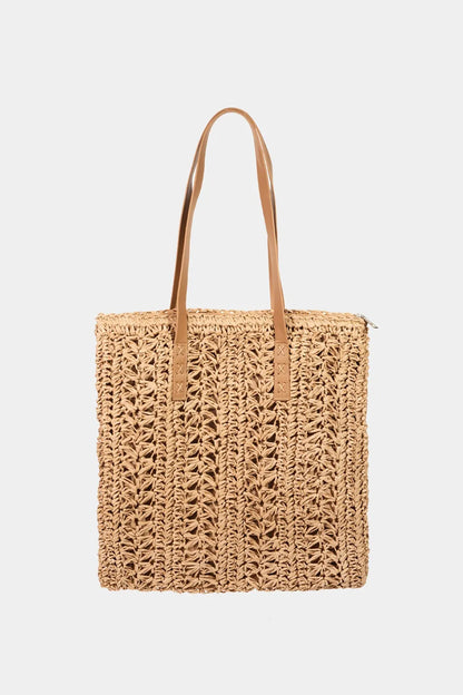 Fame Straw Braided Tote Bag - Premium Tote Bag from Trendsi - Just $32.99! Shop now at Handbags Specialist Headquarter