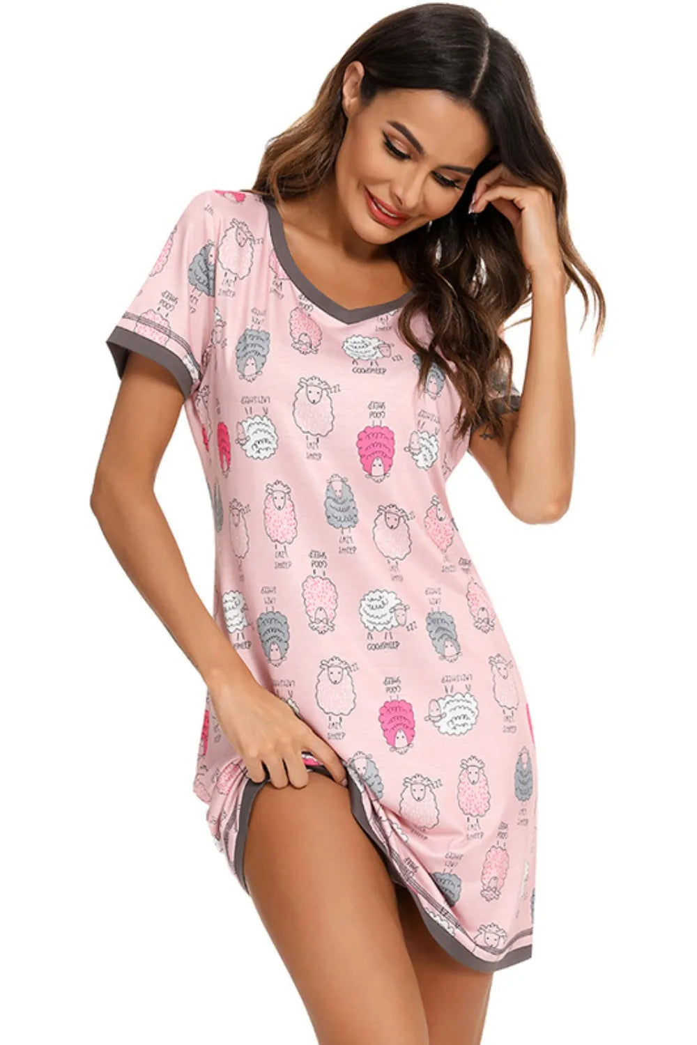 Contrast Trim Short Sleeve Lounge Dress - Premium Sleepwear from Trendsi - Just $26! Shop now at Handbags Specialist Headquarter