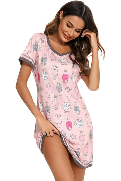 Contrast Trim Short Sleeve Lounge Dress - Premium Sleepwear from Trendsi - Just $26! Shop now at Handbags Specialist Headquarter