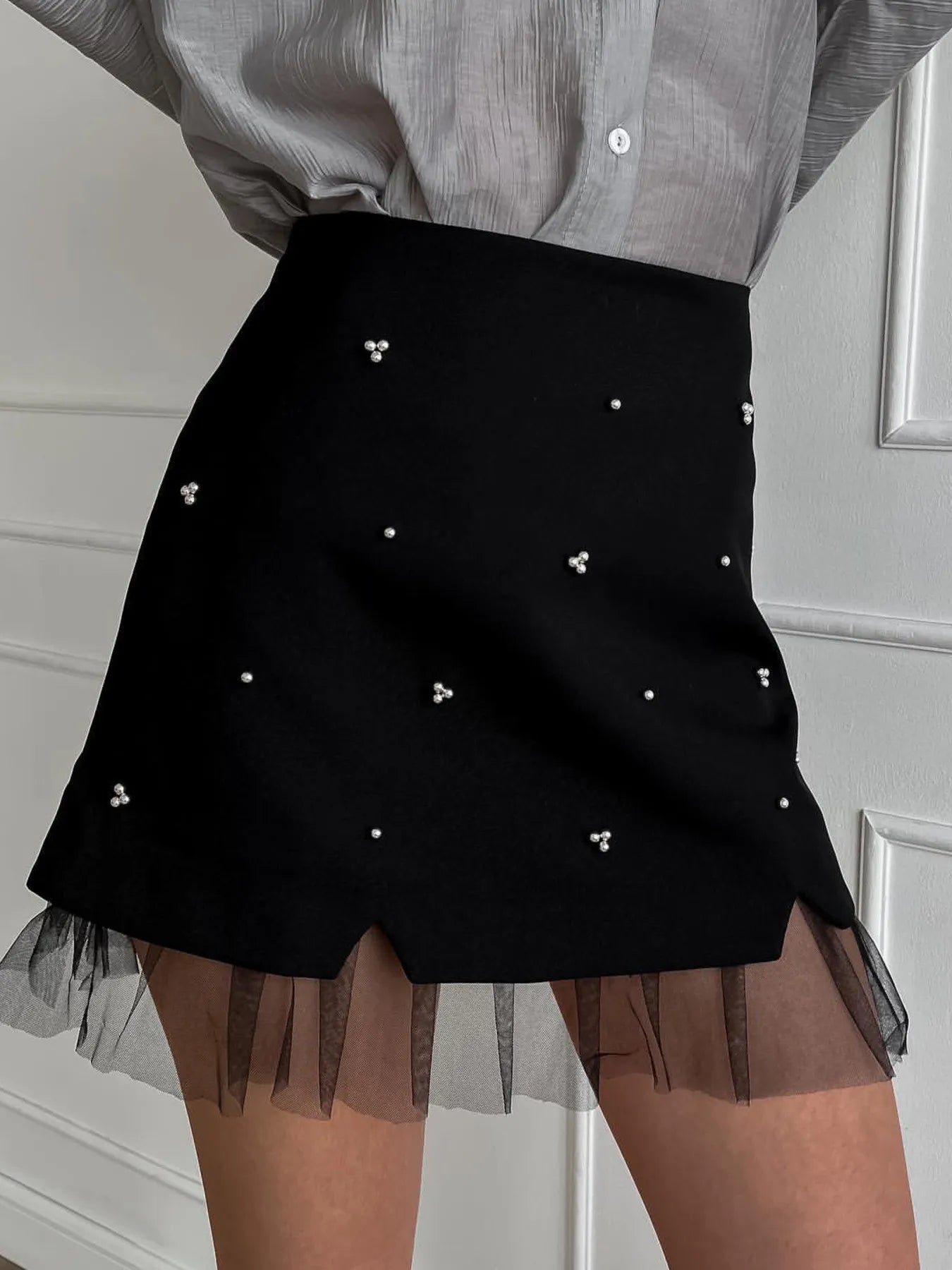 Tulle Hem Mini Skirt - Premium Skirts from Trendsi - Just $36.99! Shop now at Handbags Specialist Headquarter