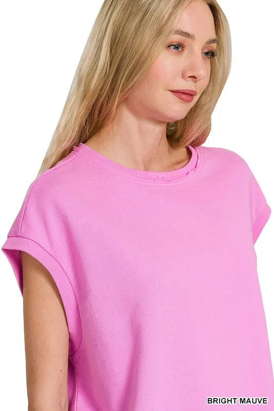 Zenana French Terry Round Neck Cap Sleeve T-Shirt - Premium Women / Tops from Trendsi - Just $20.48! Shop now at Handbags Specialist Headquarter