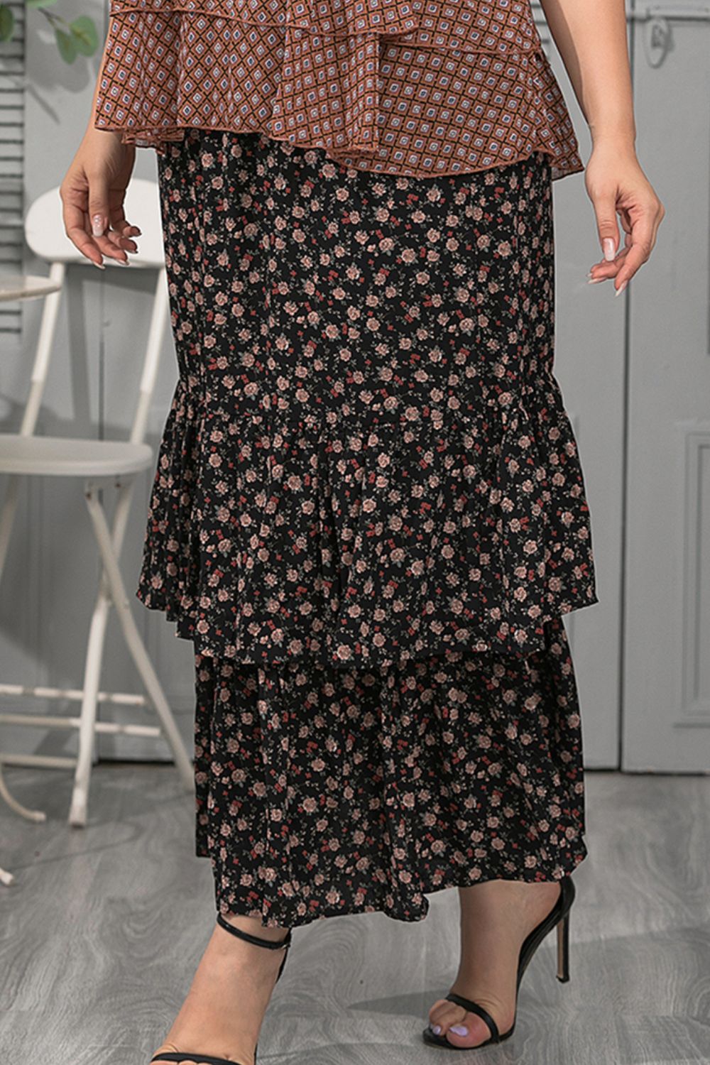 Plus Size Ditsy Floral Layered Maxi Skirt - Premium  from Trendsi - Just $36.99! Shop now at Handbags Specialist Headquarter