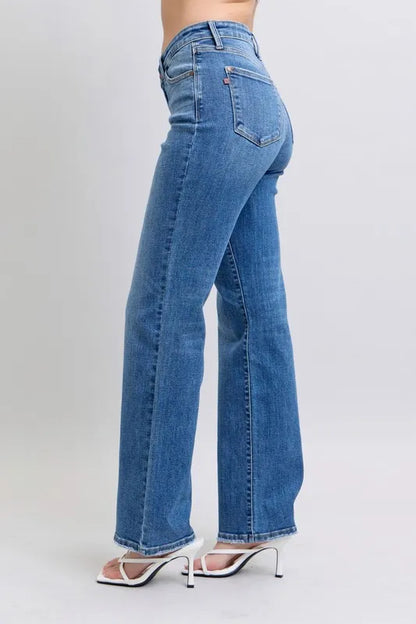Judy Blue Full Size High Waist V-Front Vintage Wash Straight Jeans Plus Size - Premium Women / Jeans & Denim from Trendsi - Just $63.99! Shop now at Handbags Specialist Headquarter