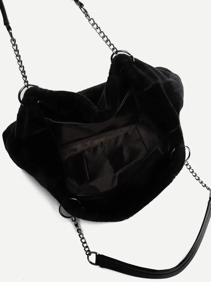 Faux Fur Solid Color Tote Bag - Premium Tote Bag from Trendsi - Just $39.99! Shop now at Handbags Specialist Headquarter