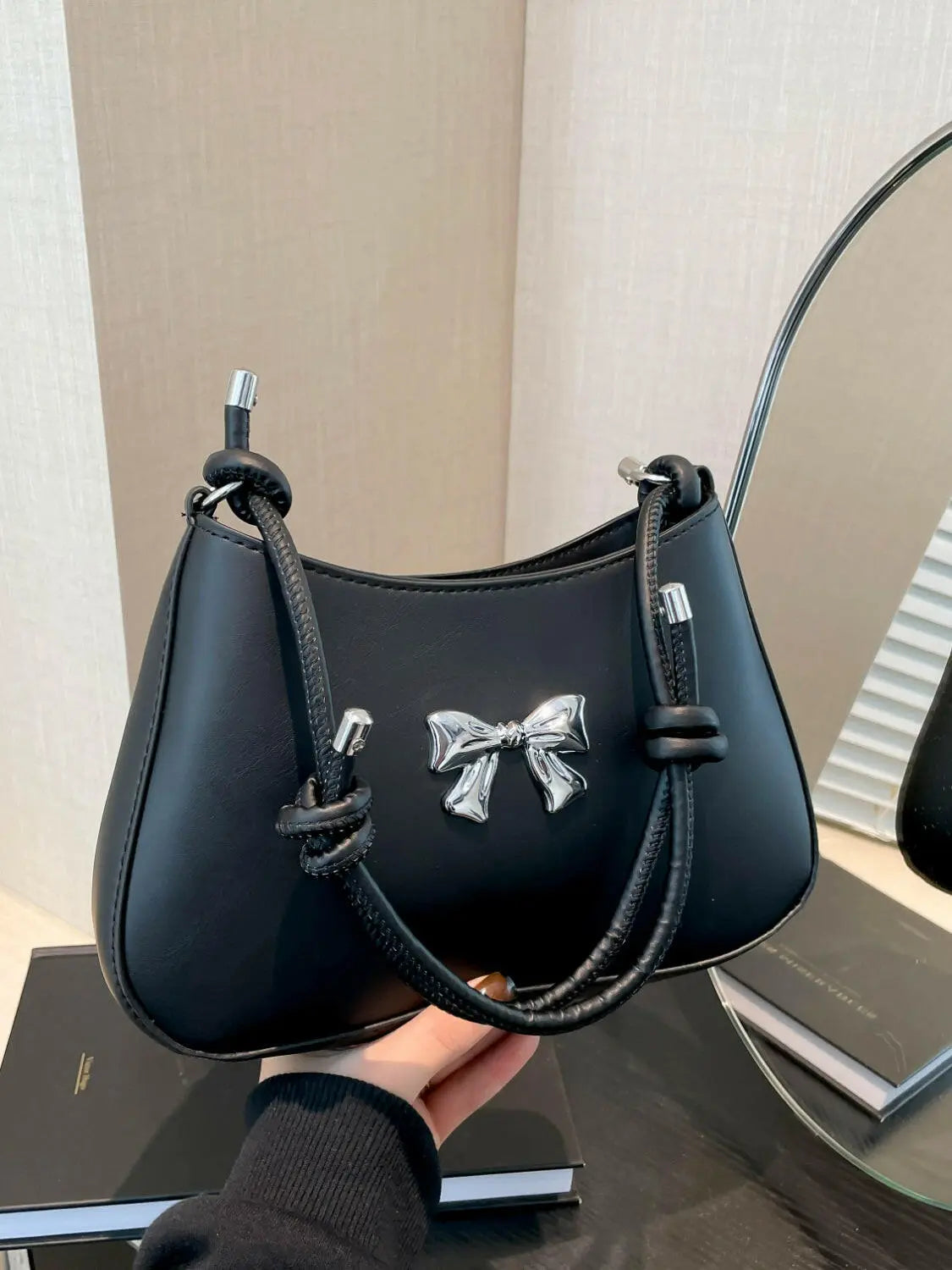 Bow PU Leather Knotted Strap Handbag.