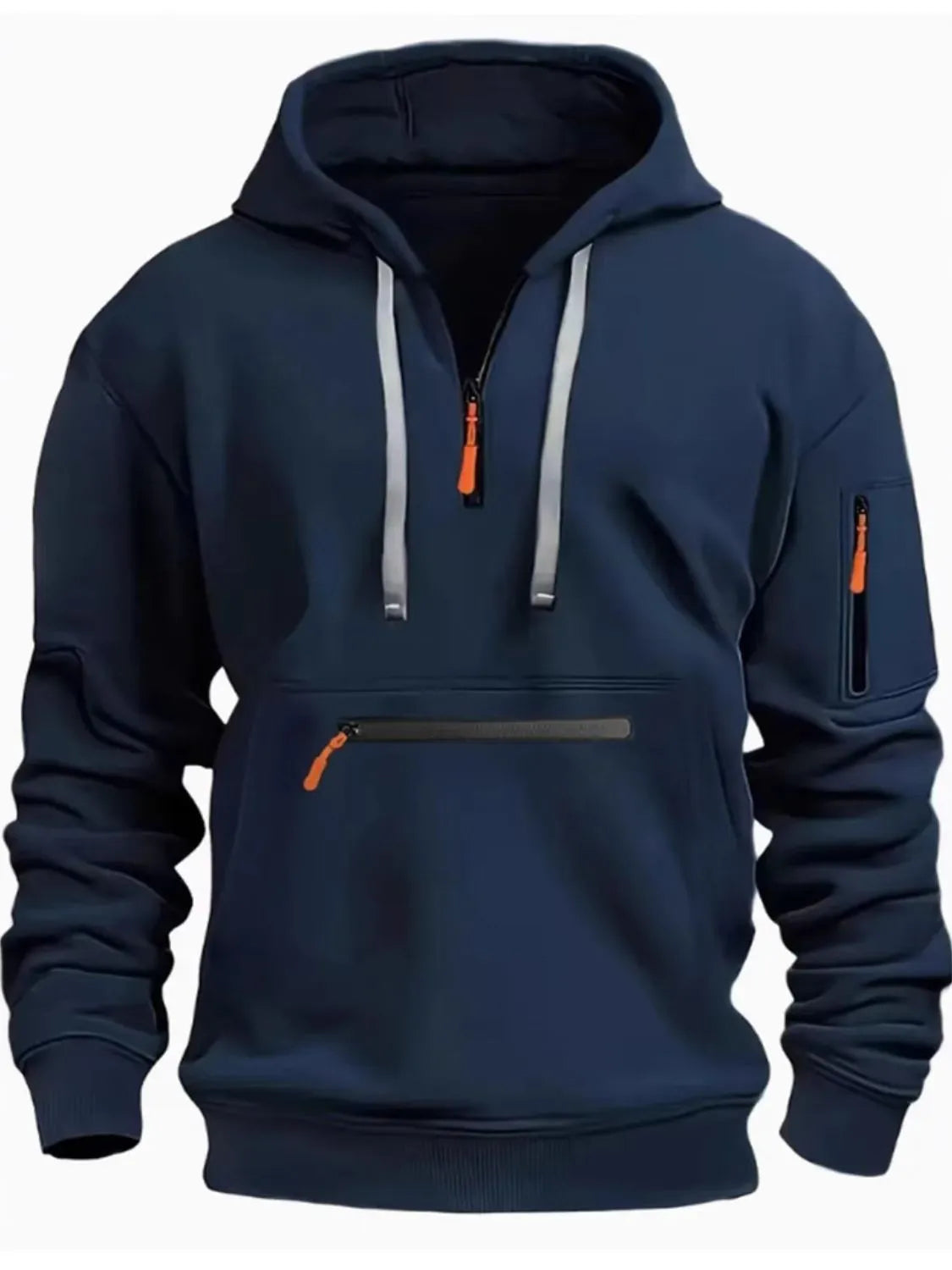 Men's Full Size Half Zip Long Sleeve Hoodie Plus Size - Premium Men's Sweatshirts from Trendsi - Just $25.78! Shop now at Handbags Specialist Headquarter