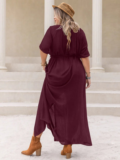 Plus Size Round Neck Half Sleeve Dress - Premium Dresses from Trendsi - Just $45.99! Shop now at Handbags Specialist Headquarter