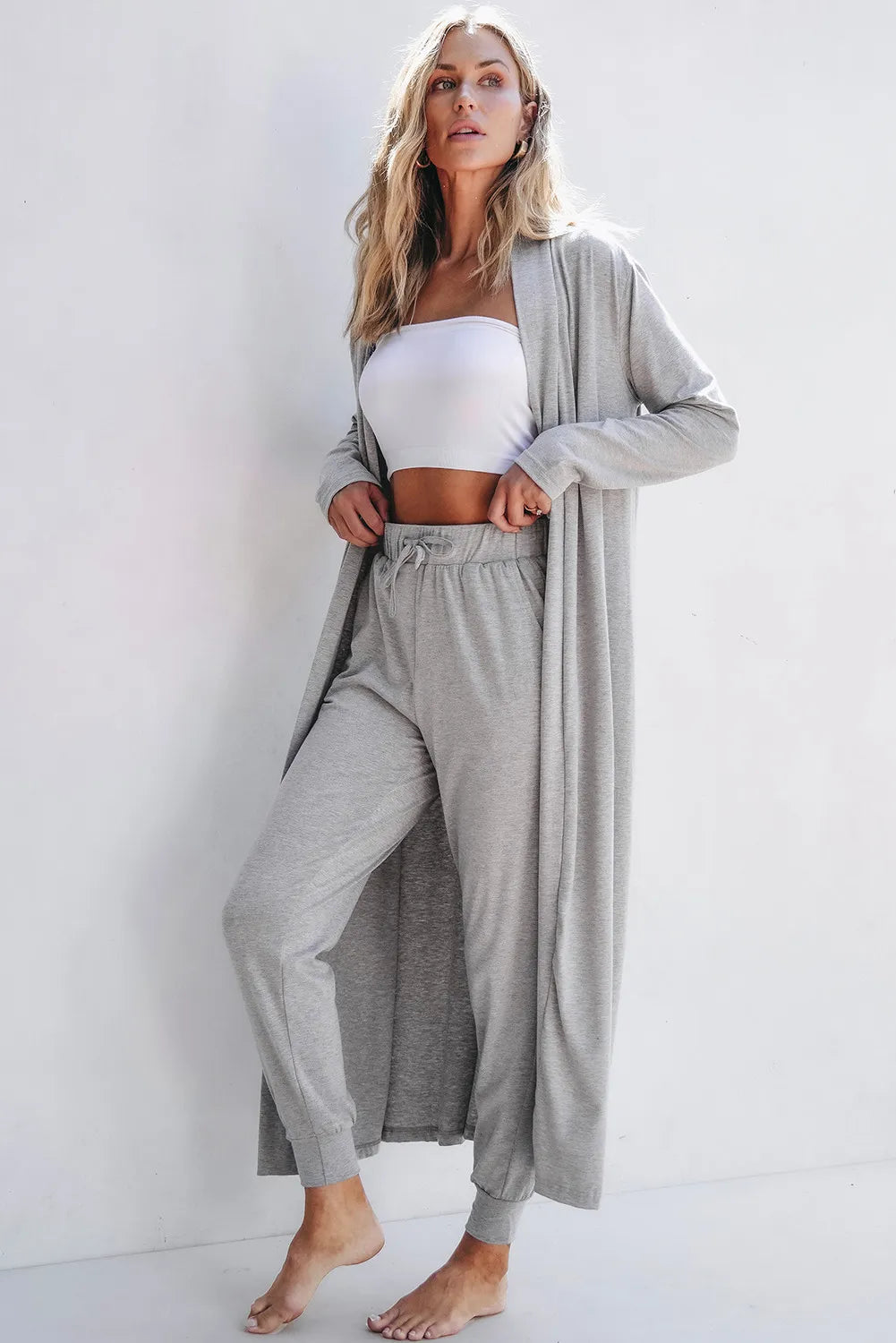Open Front Long Sleeve Cardigan and Pants Lounge Set - Premium Sleepwear from Trendsi - Just $48.52! Shop now at Handbags Specialist Headquarter