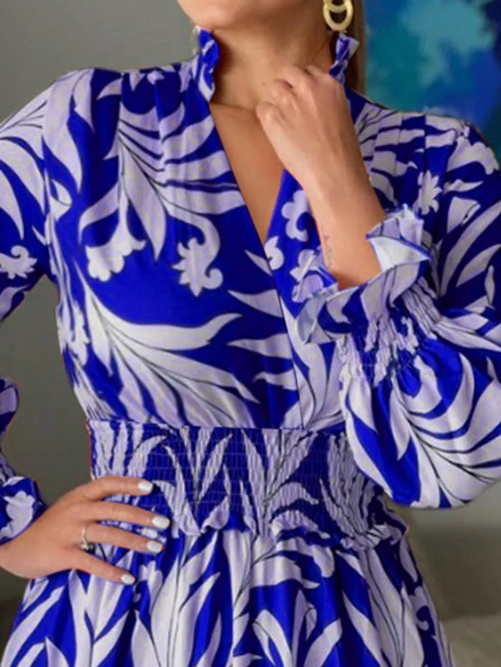 Printed Flounce Sleeve Maxi Dress - Premium Maxi Dress from Trendsi - Just $48.99! Shop now at Handbags Specialist Headquarter