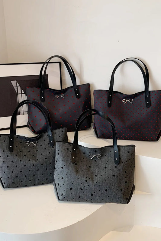 Polyester Bow Polka Dot Tote Bag - Premium Tote Bag from Trendsi - Just $39.99! Shop now at Handbags Specialist Headquarter