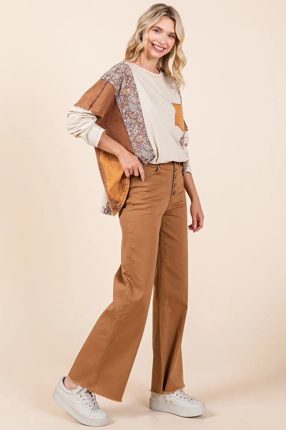 Mittoshop Twill High Waisted Button Fly Wide Leg Pants - Premium Women Pants from Trendsi - Just $56.99! Shop now at Handbags Specialist Headquarter