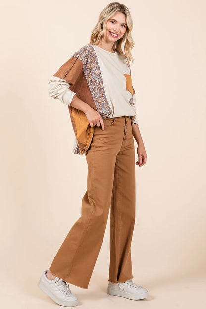 Mittoshop Twill High Waisted Button Fly Wide Leg Pants - Premium Women Pants from Trendsi - Just $56.99! Shop now at Handbags Specialist Headquarter