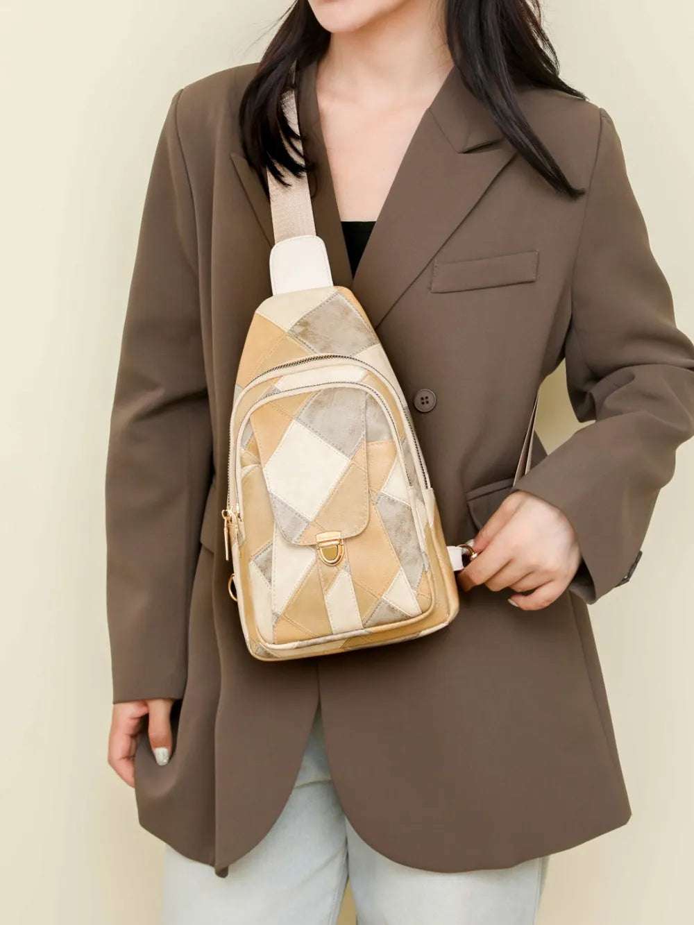 PU Leather Color Block Crossbody Bag - Premium Crossbody Bag from Trendsi - Just $29.99! Shop now at Handbags Specialist Headquarter