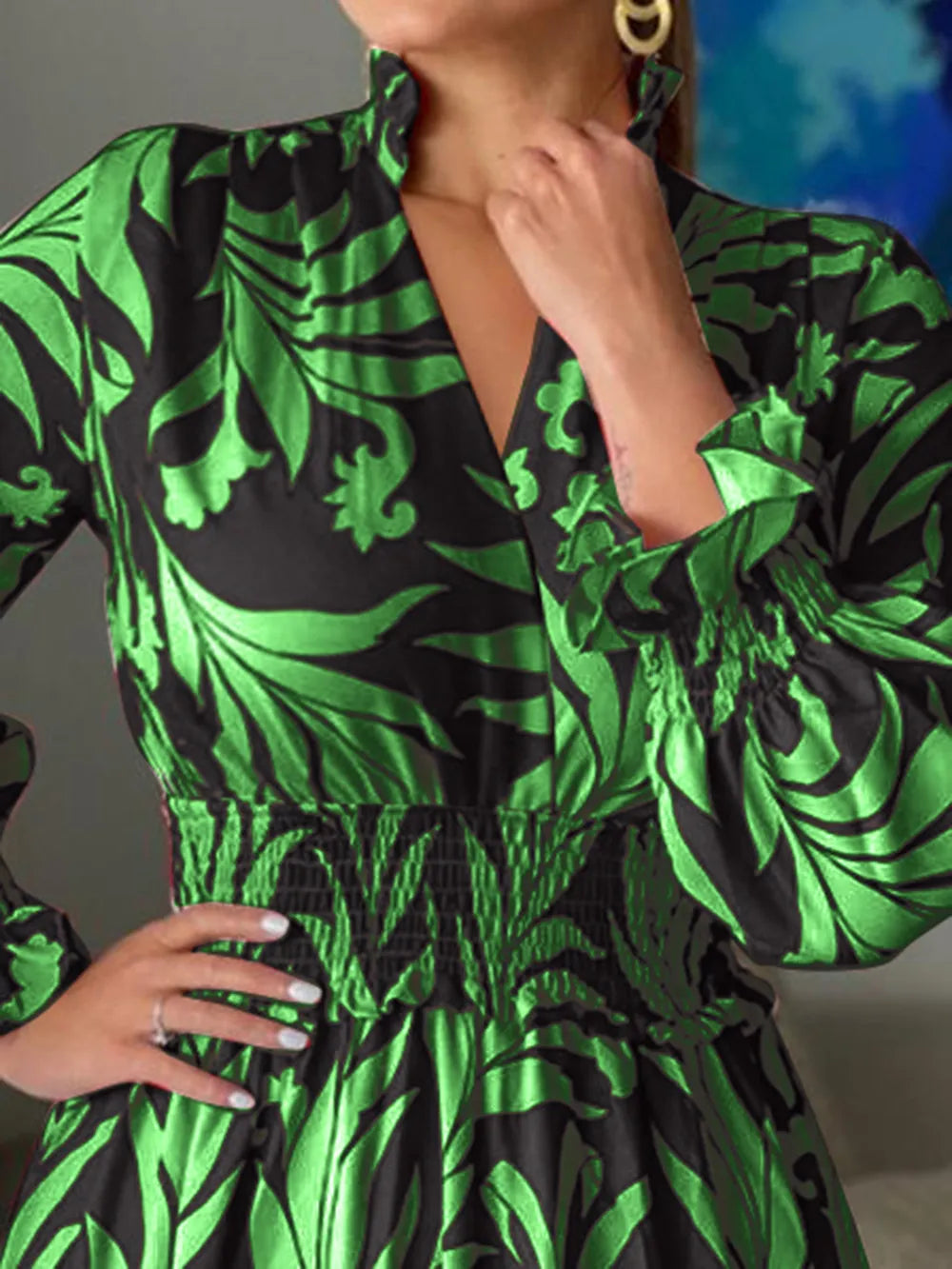 Printed Flounce Sleeve Maxi Dress - Premium Maxi Dress from Trendsi - Just $48.99! Shop now at Handbags Specialist Headquarter