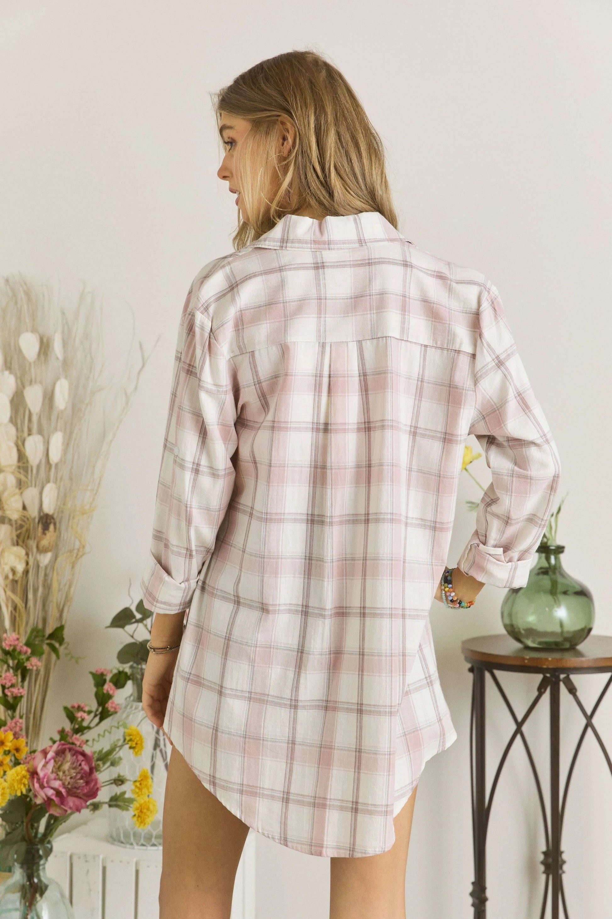 ADORA utton Down Plaid Shirt - Premium Women's Down Shirt Tops from Trendsi - Just $42.40! Shop now at Handbags Specialist Headquarter