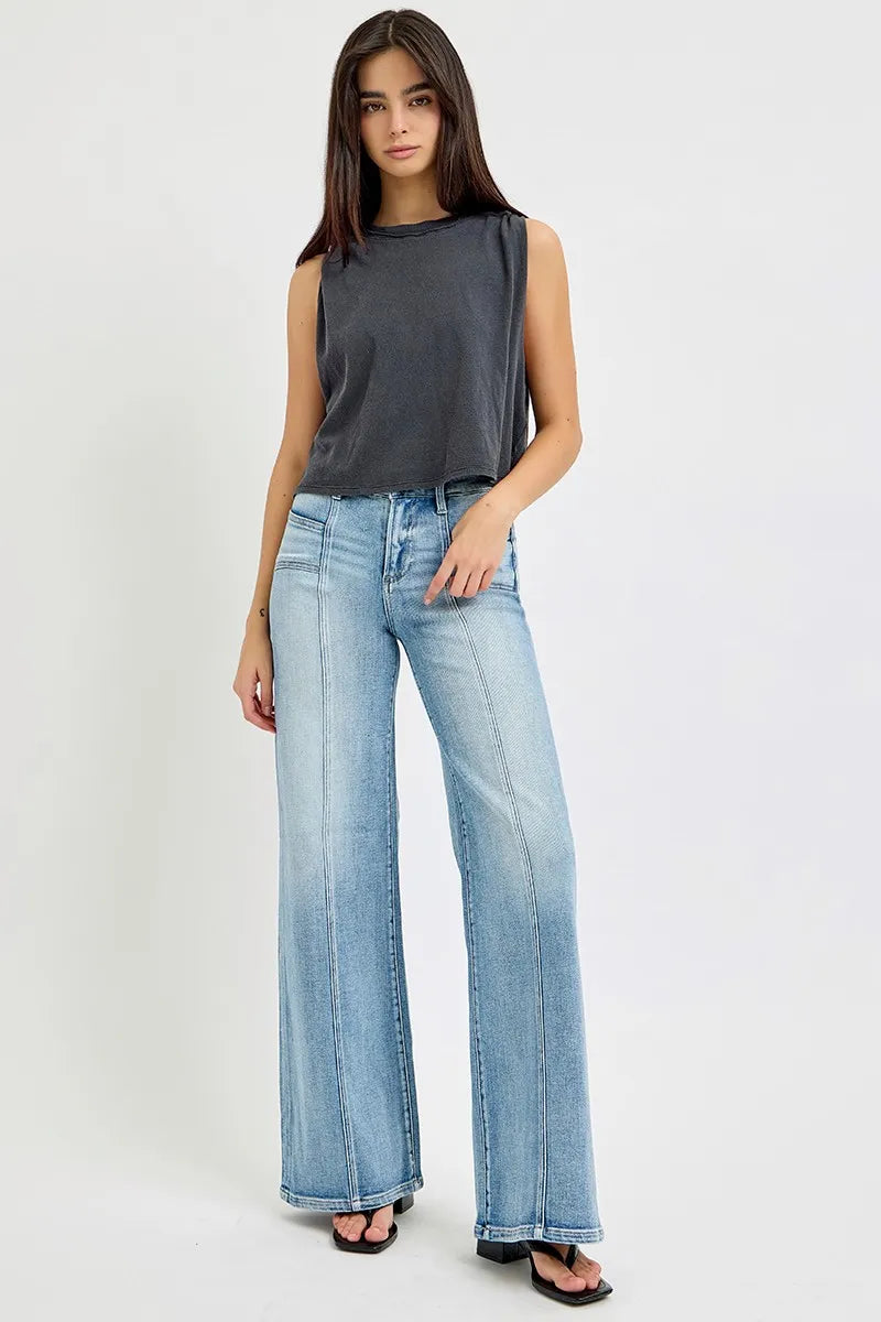 RISEN Full Size Mid Rise Wide Jeans with Front Patch Pocket Plus Size - Premium Women / Jeans & Denim from Trendsi - Just $66.99! Shop now at Handbags Specialist Headquarter
