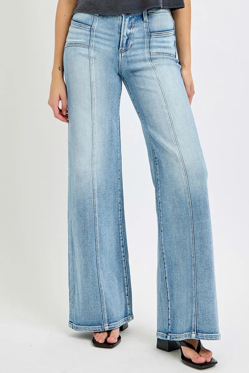 RISEN Full Size Mid Rise Wide Jeans with Front Patch Pocket Plus Size - Premium Women / Jeans & Denim from Trendsi - Just $66.99! Shop now at Handbags Specialist Headquarter