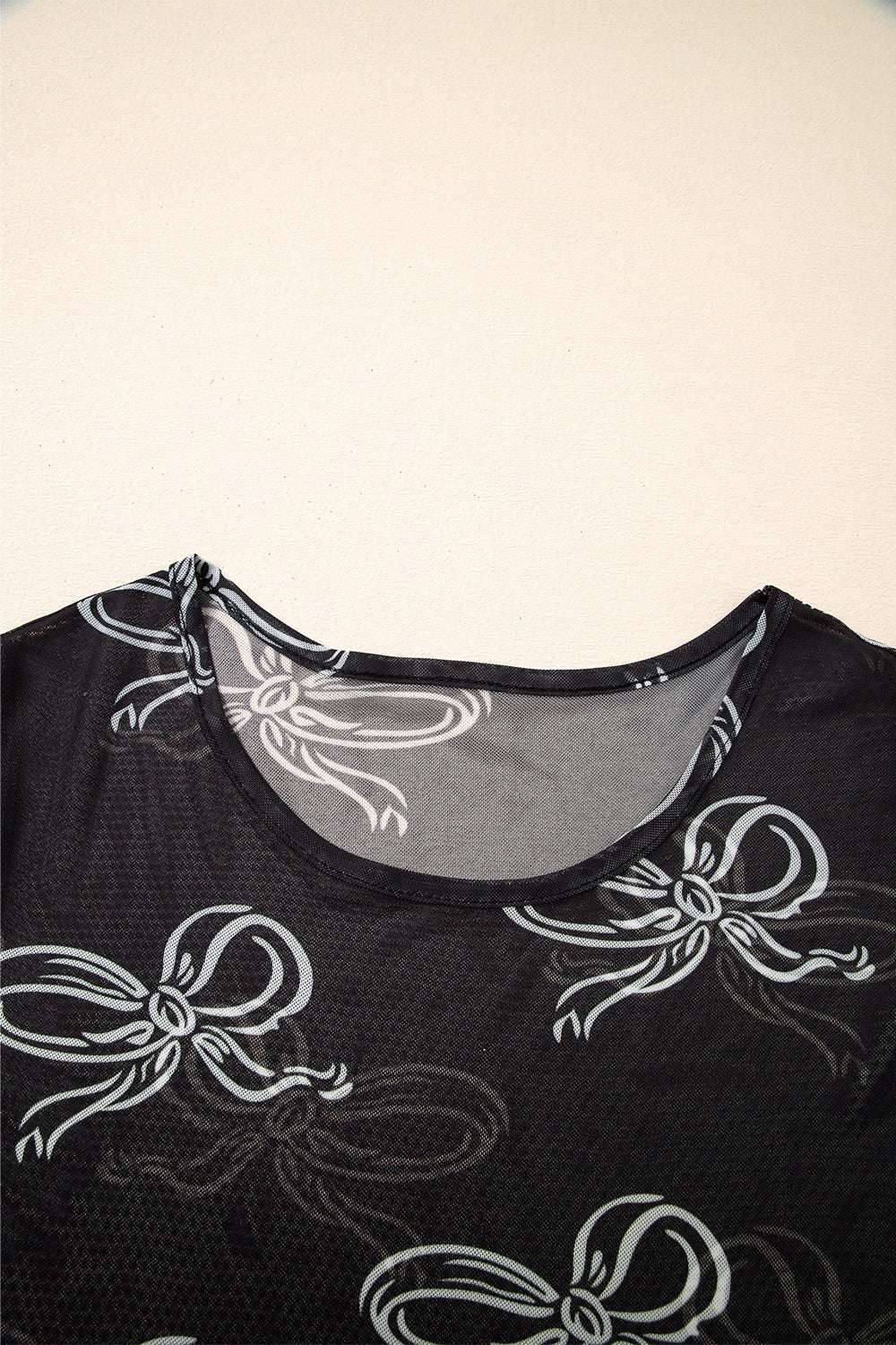 Bow Mesh Round Neck Short Sleeve T-Shirt - Premium Women / Tops from Trendsi - Just $14.84! Shop now at Handbags Specialist Headquarter