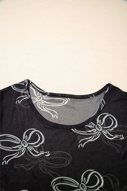 Bow Mesh Round Neck Short Sleeve T-Shirt - Premium Women / Tops from Trendsi - Just $14.84! Shop now at Handbags Specialist Headquarter