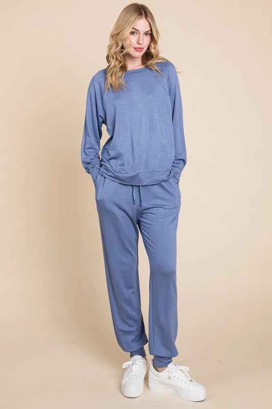 Super Lady Round Neck Raglan Sleeve Top and Pants Lounge Set - Premium Sleepwear from Trendsi - Just $41.99! Shop now at Handbags Specialist Headquarter