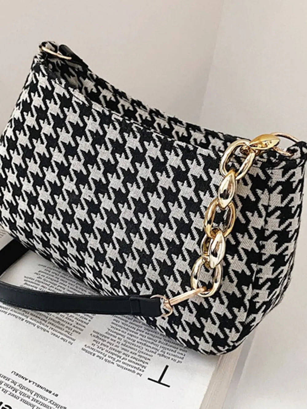 Houndstooth Polyester Handbag - Premium handbags from Trendsi - Just $14.99! Shop now at Handbags Specialist Headquarter