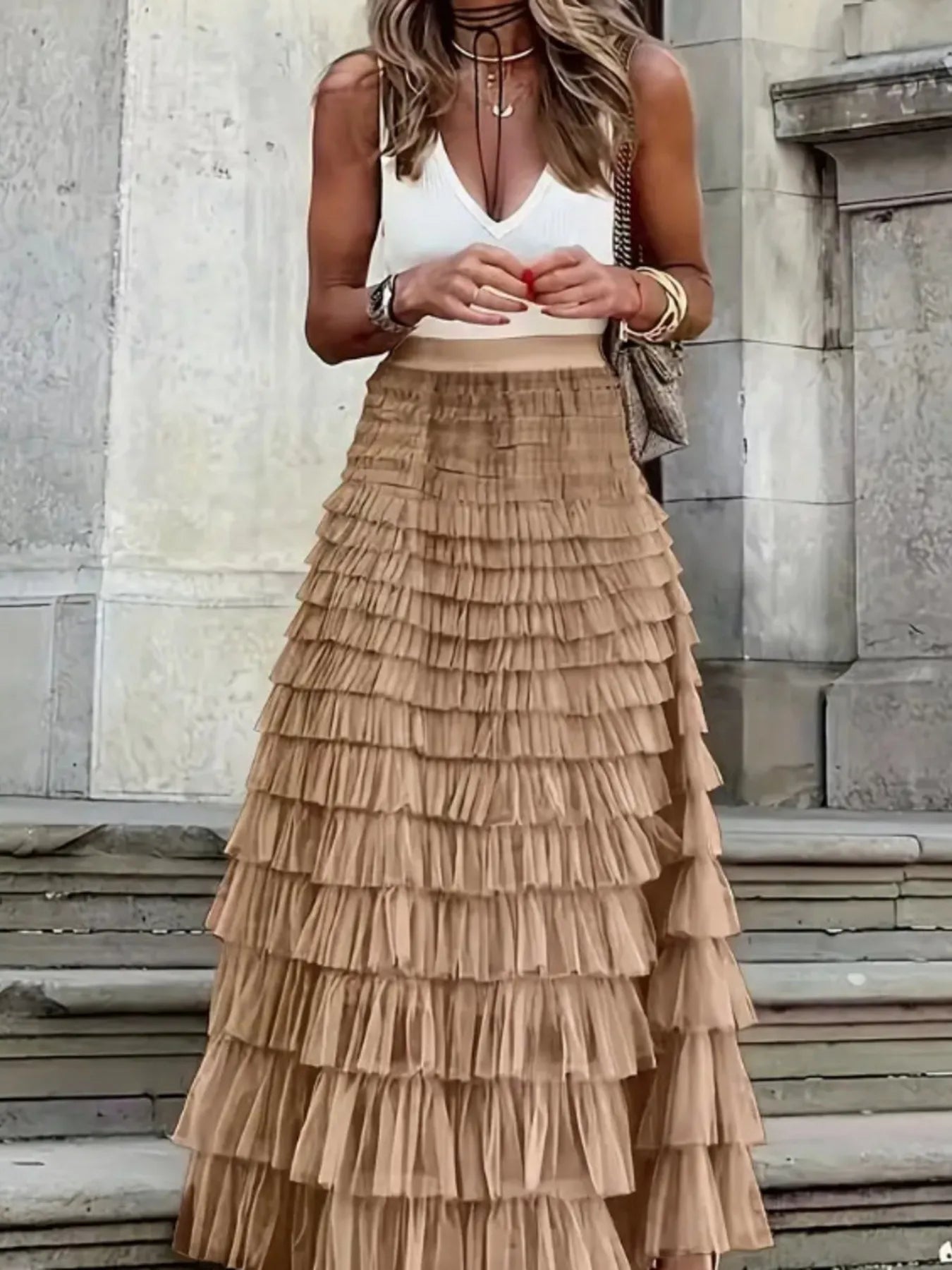 Layered Ruffle Maxi Skirt - Premium Skirts from Trendsi - Just $38.99! Shop now at Handbags Specialist Headquarter