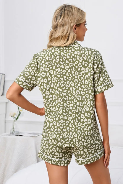 Full Size Leopard Short Sleeve Top and Shorts Lounge Set Plus Size - Premium Sleepwear from Trendsi - Just $26.76! Shop now at Handbags Specialist Headquarter