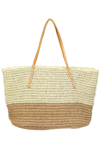 Fame Straw Braided Beach Tote Bag - Premium Tote Bag from Trendsi - Just $41.99! Shop now at Handbags Specialist Headquarter