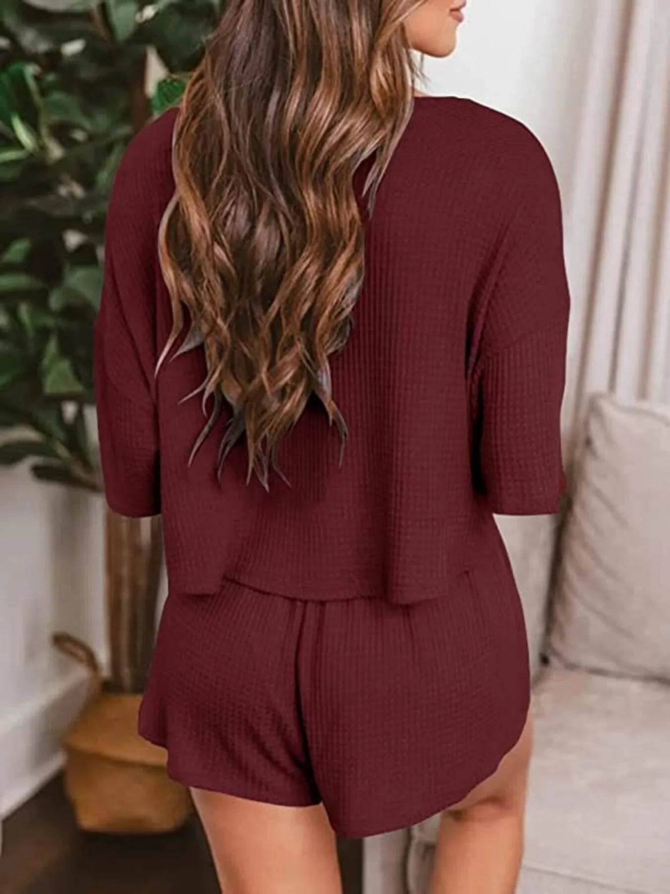 Waffle Knit Top and Shorts Lounge Set - Premium Sleepwear from Trendsi - Just $29.99! Shop now at Handbags Specialist Headquarter