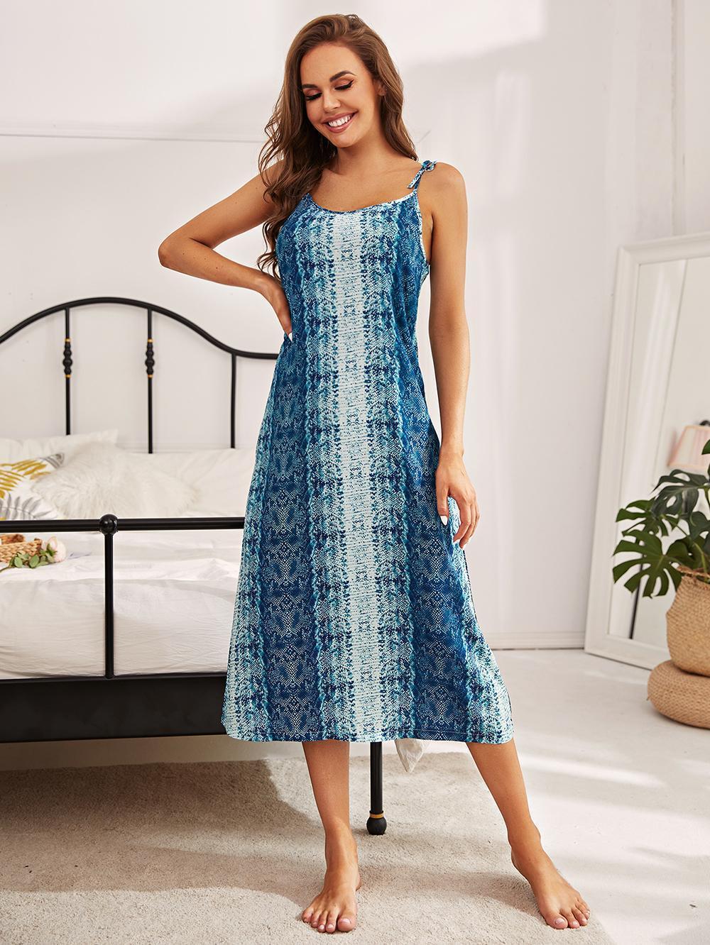Printed Tie Shoulder Midi Night Dress - Premium Sleepwear from Trendsi - Just $31.99! Shop now at Handbags Specialist Headquarter