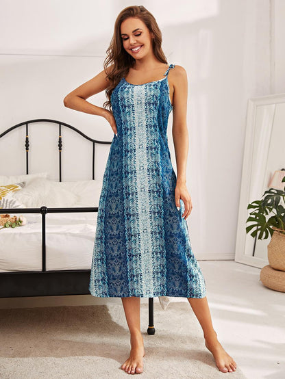 Printed Tie Shoulder Midi Night Dress - Premium Sleepwear from Trendsi - Just $31.99! Shop now at Handbags Specialist Headquarter