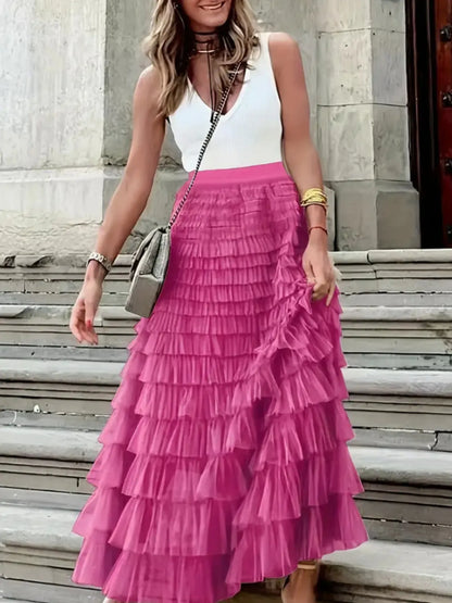 Layered Ruffle Maxi Skirt - Premium Skirts from Trendsi - Just $38.99! Shop now at Handbags Specialist Headquarter