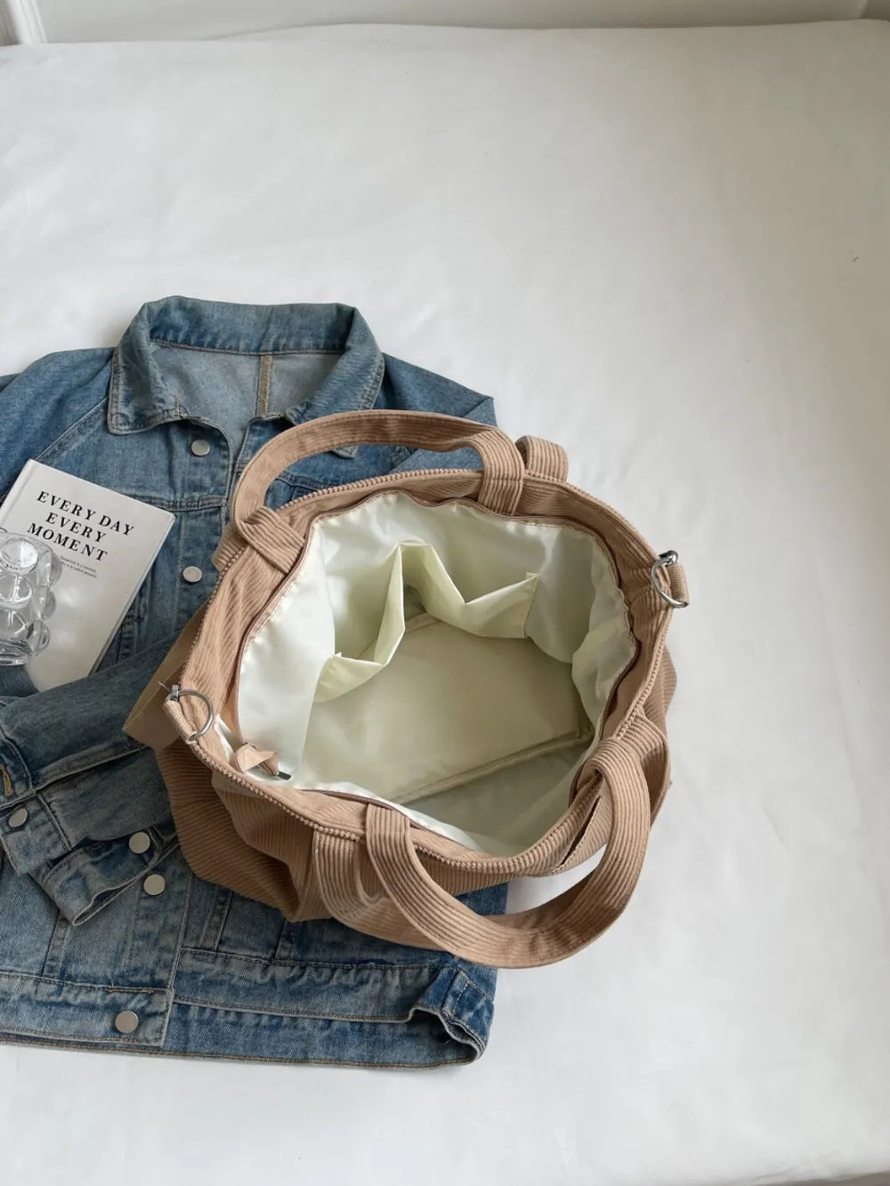 Corduroy Solid Large Tote Bag - Premium Tote Bag from Trendsi - Just $39.99! Shop now at Handbags Specialist Headquarter