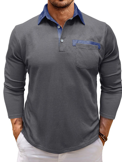 Men's Contrast Collar Long Sleeve Casual Polo Shirt - Premium Men's Polo shirt from Trendsi - Just $39.99! Shop now at Handbags Specialist Headquarter