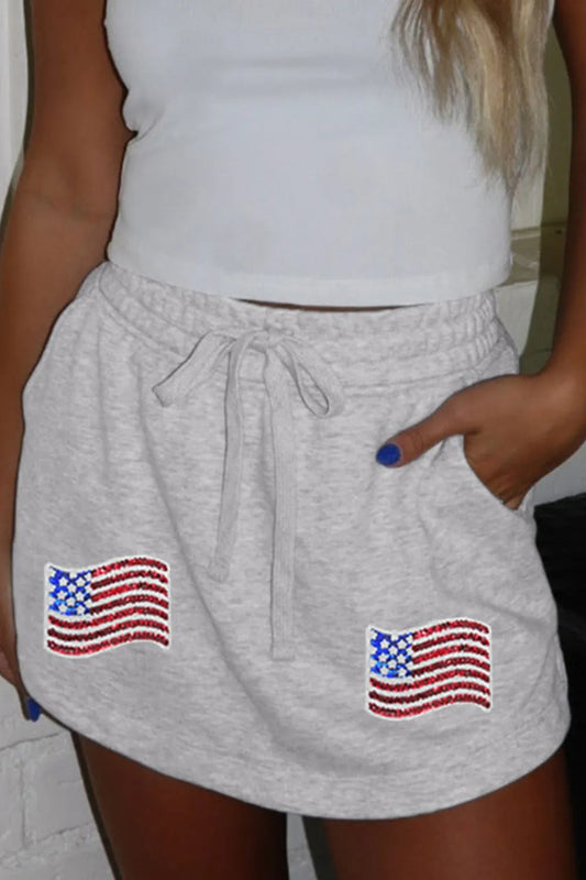 American Flag Embroidered Drawstring Casual Skirt - Premium Skirts from Trendsi - Just $48.99! Shop now at Handbags Specialist Headquarter