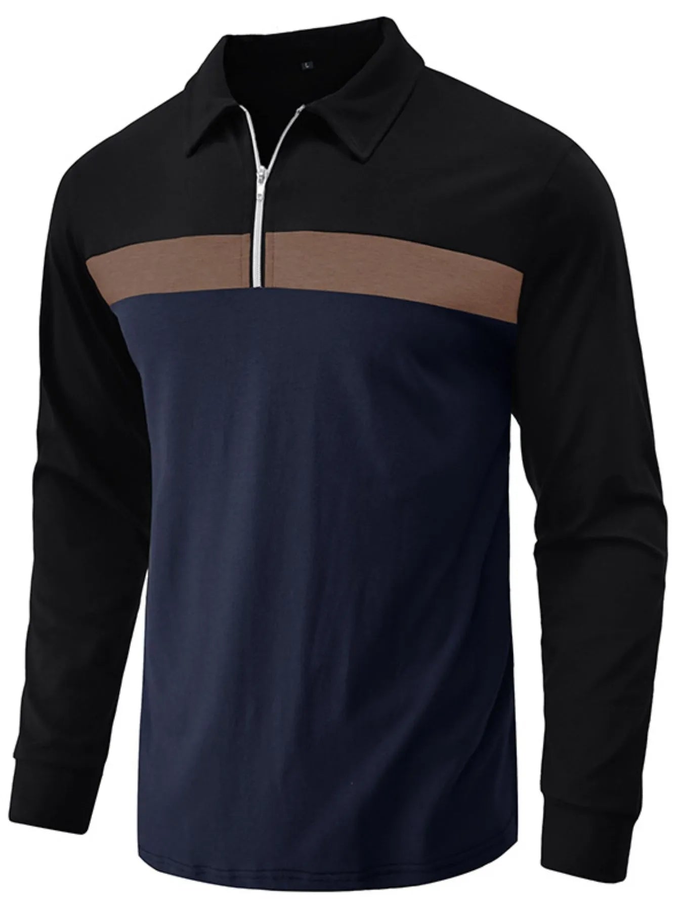 Men's Color Block Long Sleeve Polo Shirt - Premium Men's Polo shirt from Trendsi - Just $39.99! Shop now at Handbags Specialist Headquarter