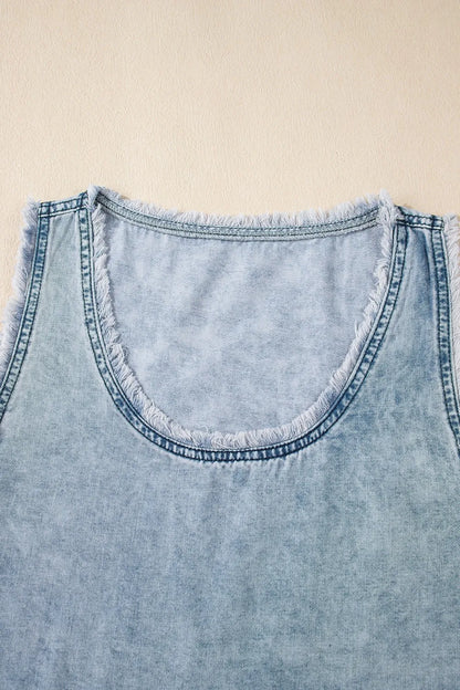 Mineral Wash Denim Frayed U Neck Sleeveless Top - Premium Women / Jeans & Denim from Trendsi - Just $30.96! Shop now at Handbags Specialist Headquarter