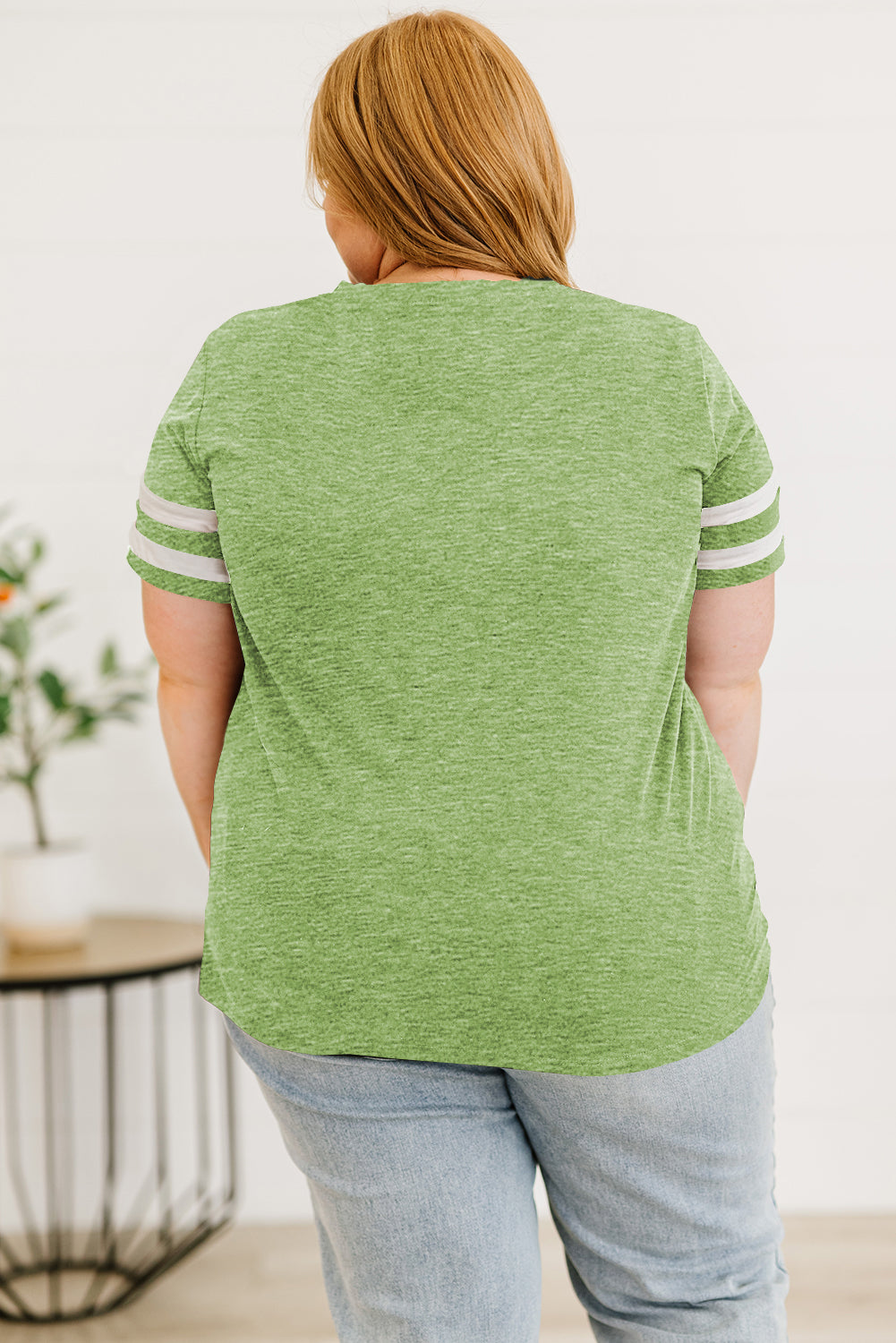 Plus Size Striped V-Neck Tee Shirt - Premium Plus Size Shirts from Trendsi - Just $26! Shop now at Handbags Specialist Headquarter