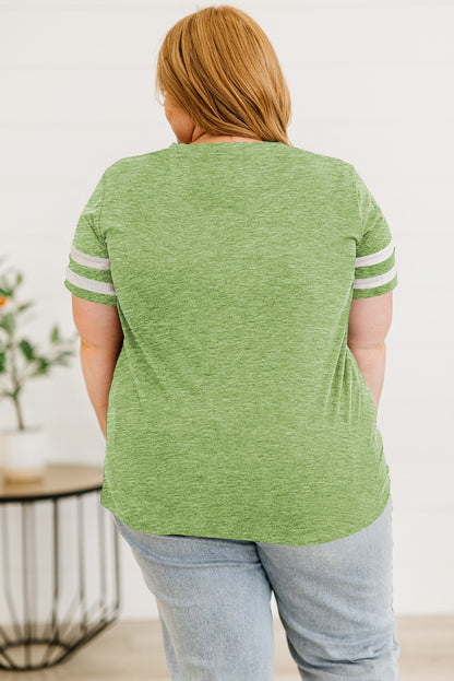 Plus Size Striped V-Neck Tee Shirt - Premium Plus Size Shirts from Trendsi - Just $26! Shop now at Handbags Specialist Headquarter