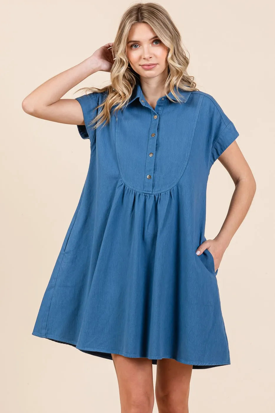 Mittoshop Twill Short Sleeve Collared Mini Dress - Premium Women / Jeans & Denim from Trendsi - Just $59.86! Shop now at Handbags Specialist Headquarter