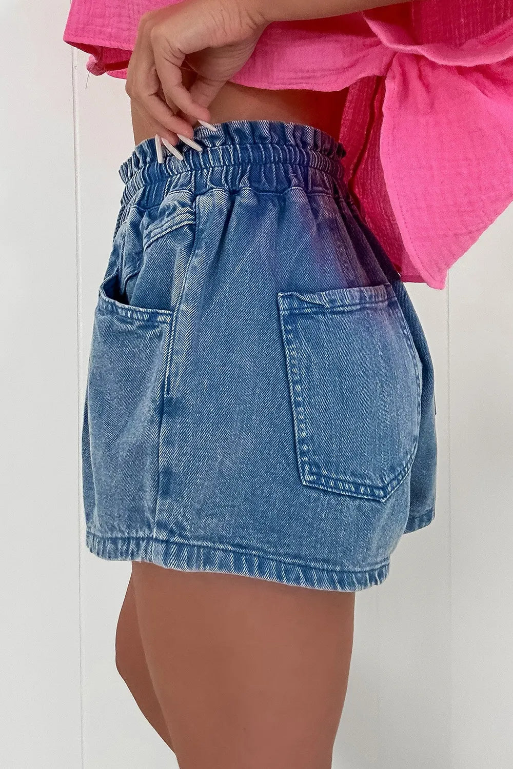Drawstring High Waist Denim Shorts with Pockets - Premium Women / Jeans & Denim from Trendsi - Just $34.12! Shop now at Handbags Specialist Headquarter