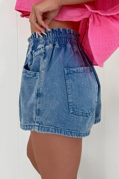 Drawstring High Waist Denim Shorts with Pockets - Premium Women / Jeans & Denim from Trendsi - Just $34.12! Shop now at Handbags Specialist Headquarter