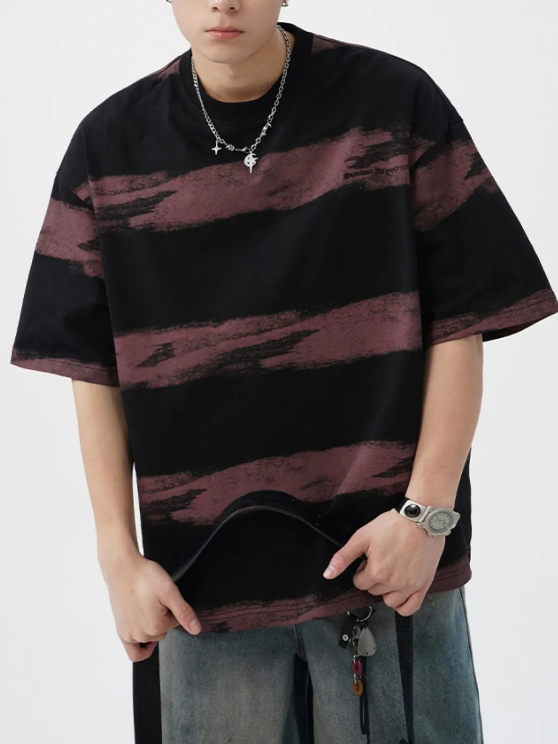 Men's Plus Size Basic style Round Neck Striped T-Shirt - Premium Men's T-Shirt from Trendsi - Just $33.99! Shop now at Handbags Specialist Headquarter