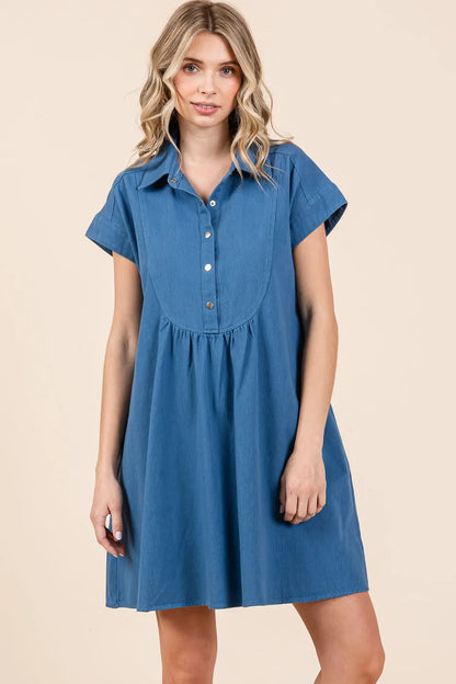 Mittoshop Twill Short Sleeve Collared Mini Dress - Premium Women / Jeans & Denim from Trendsi - Just $59.86! Shop now at Handbags Specialist Headquarter