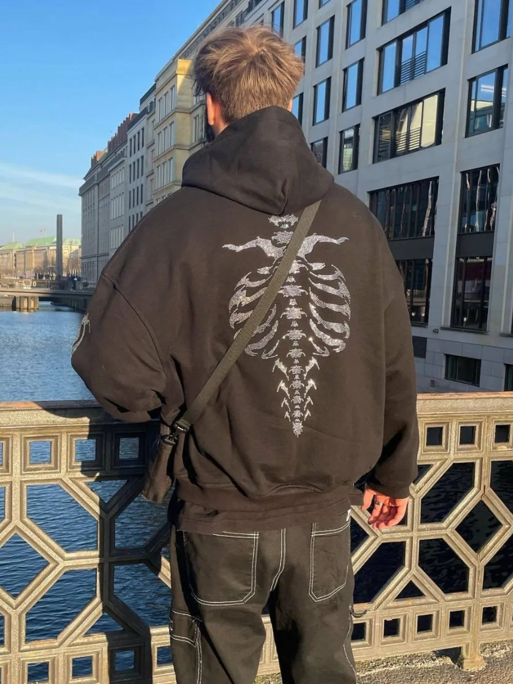 Men's Rhinestone Letter Zip Up Long Sleeve Hoodie - Premium Men's Sweatshirts from Trendsi - Just $31.02! Shop now at Handbags Specialist Headquarter