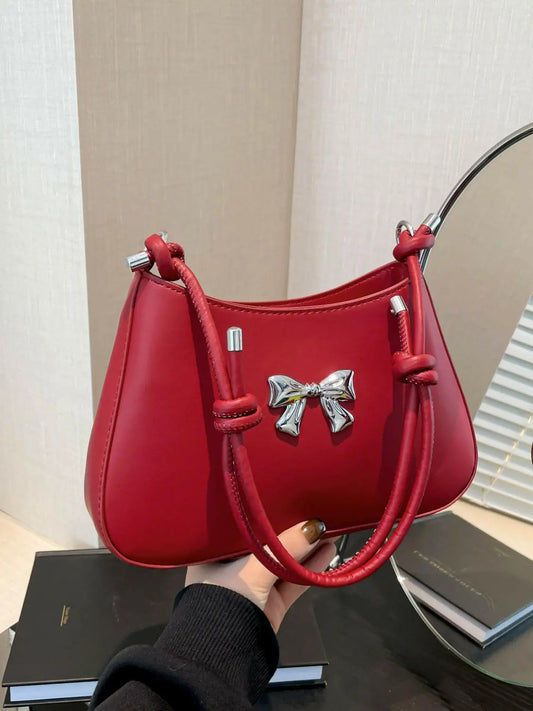Bow PU Leather Knotted Strap Handbag.