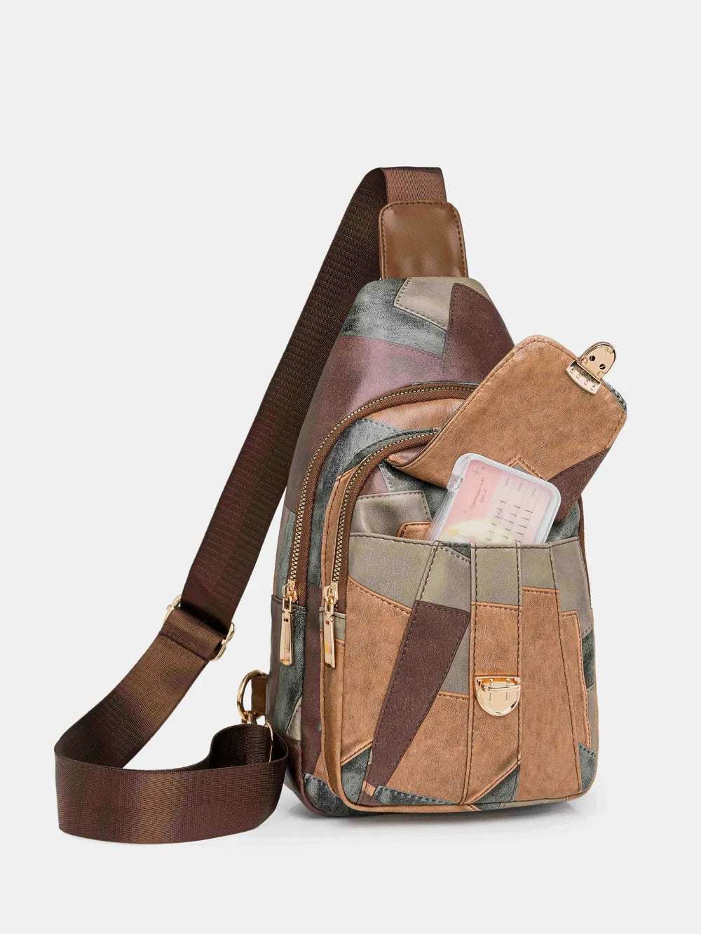 PU Leather Color Block Crossbody Bag - Premium Crossbody Bag from Trendsi - Just $29.99! Shop now at Handbags Specialist Headquarter