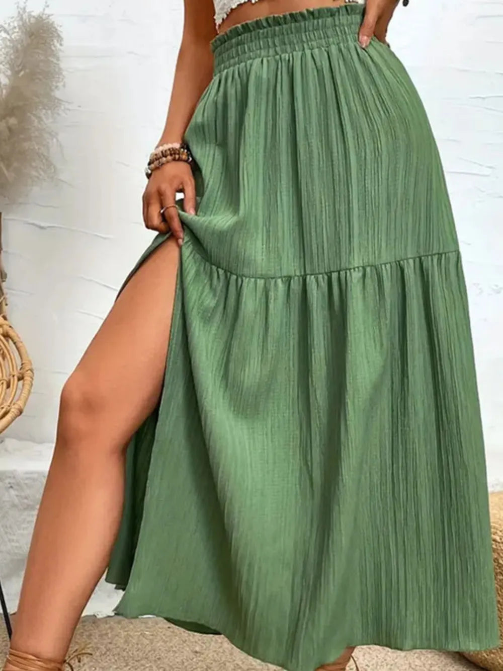 Frill Slit Skirt - Premium Skirts from Trendsi - Just $26.99! Shop now at Handbags Specialist Headquarter